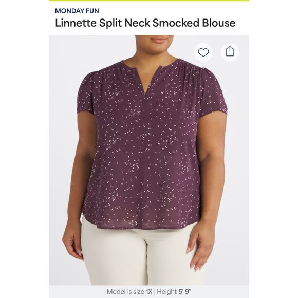EUC MONDAY FUN Linnette Split Neck Smocked Blouse | 1X | Purple/burgundy - Picture 1 of 7